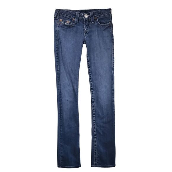 True Religion straight leg medium-wash blue jeans with embroidered pockets Sz 25 - Picture 2 of 7